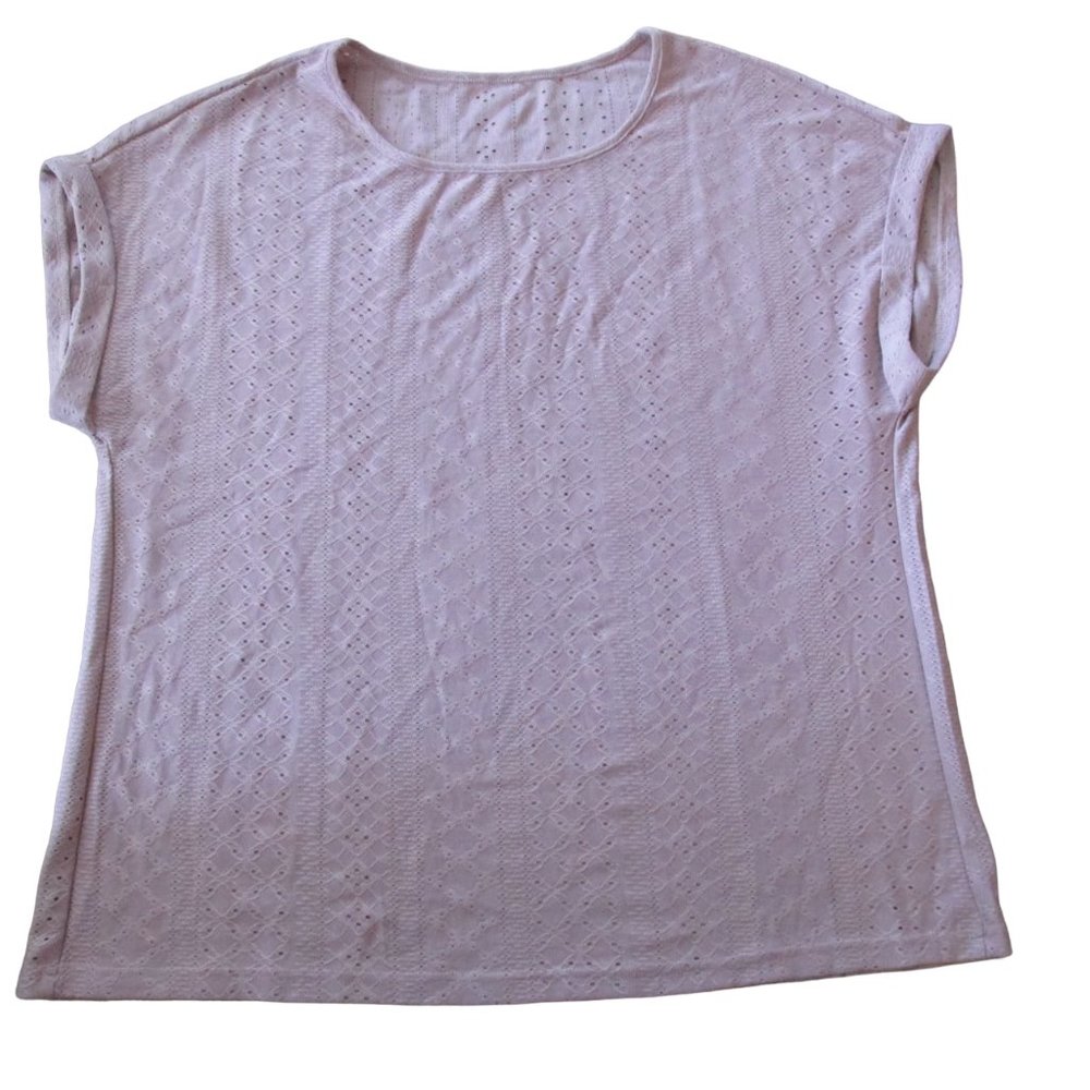 Pullover Blouse Womens Large Pink Mauve Short Sleeve Crew Neck Shirt Top